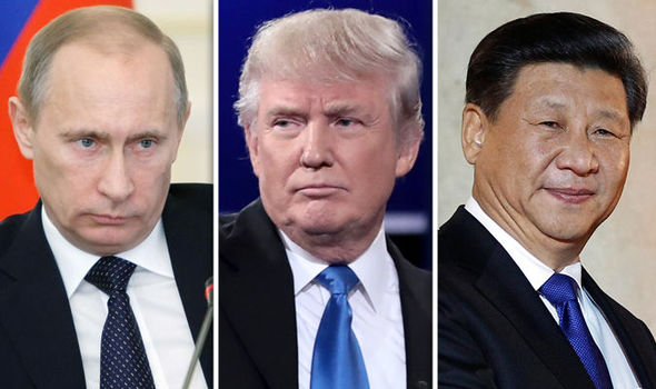 The most notable three strongmen of today's world (Image Source: Daily Express http://www.express.co.uk/news/world/732346/Iran-China-Moscow-US-military-deal-President-Donald-Trump-Obama-8billion-terrorism)